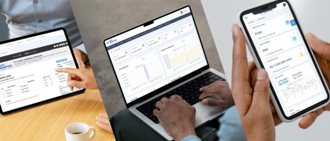ERP Nusantara diakses dari tablet, laptop, dan HP